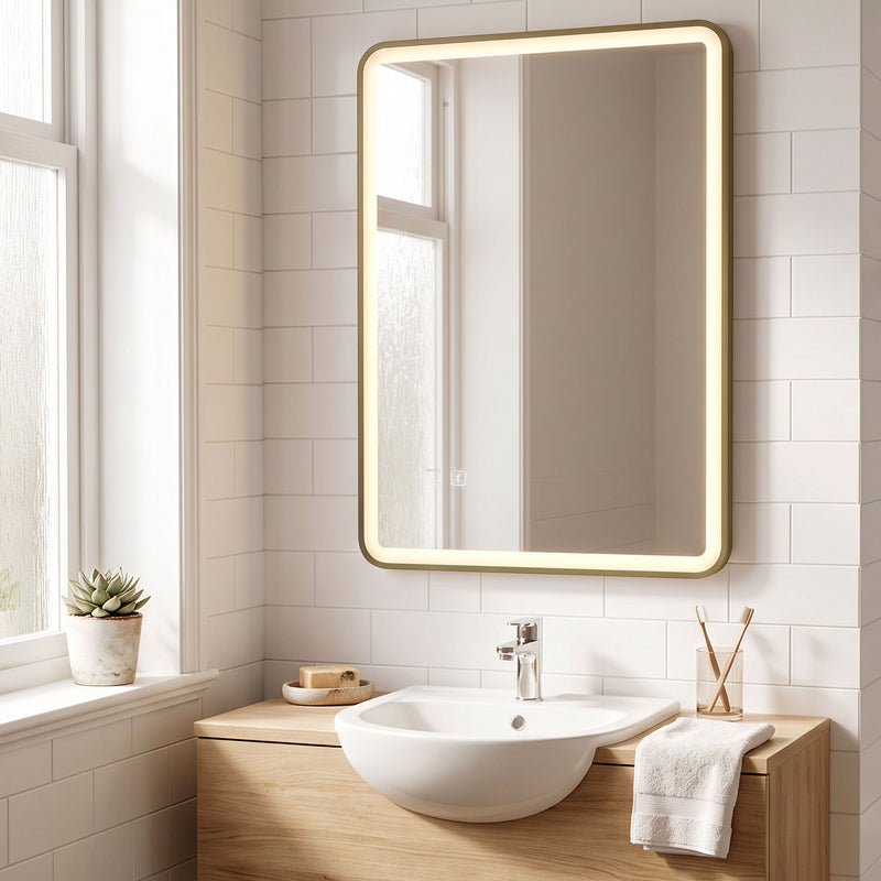 HOMCOM Bathroom Mirror with LED Lights, 100x70cm Rectangle Bathroom Mirror, Dimmable, Bluetooth, Anti-Fog, Gold Tone – view 9