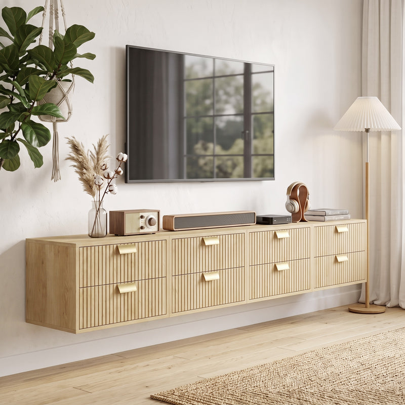 HOMCOM Modern Floating Nightstands Set of 2, Wall Mounted Bedside Tables with 2 Drawers, Oak – view 8