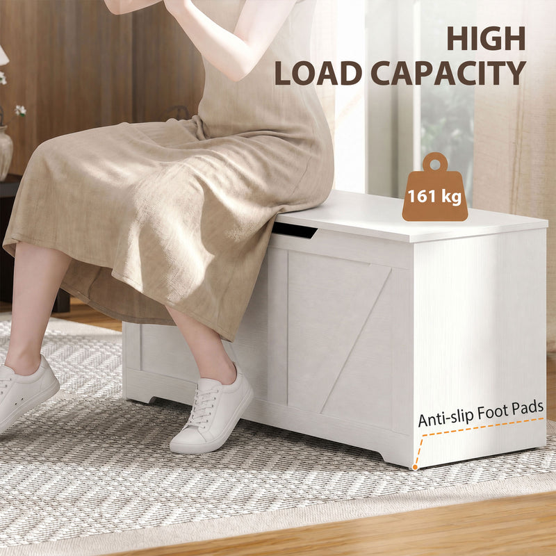 HOMCOM 127L Home Storage Box, with Safety Hinges - White Wood-Effect – view 7
