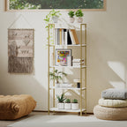 5-Tier Bookshelf, Modern Bookcase with Metal Frame - White and Gold Tone