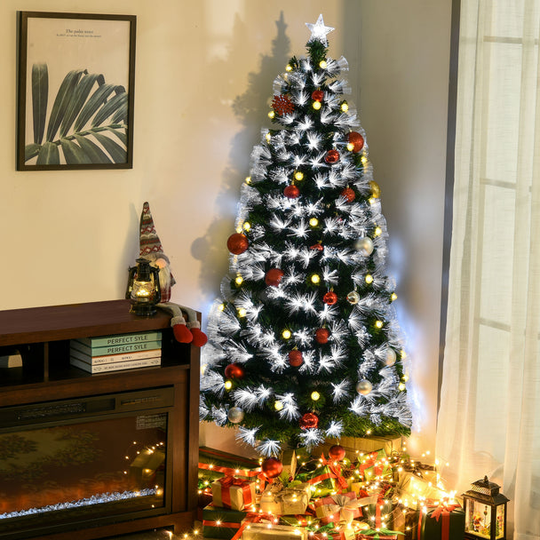 HOMCOM 6ft White Light Artificial Christmas Tree w/ 230 LEDs Star Topper Tri-Base Full Bodied Seasonal Decoration – view 2