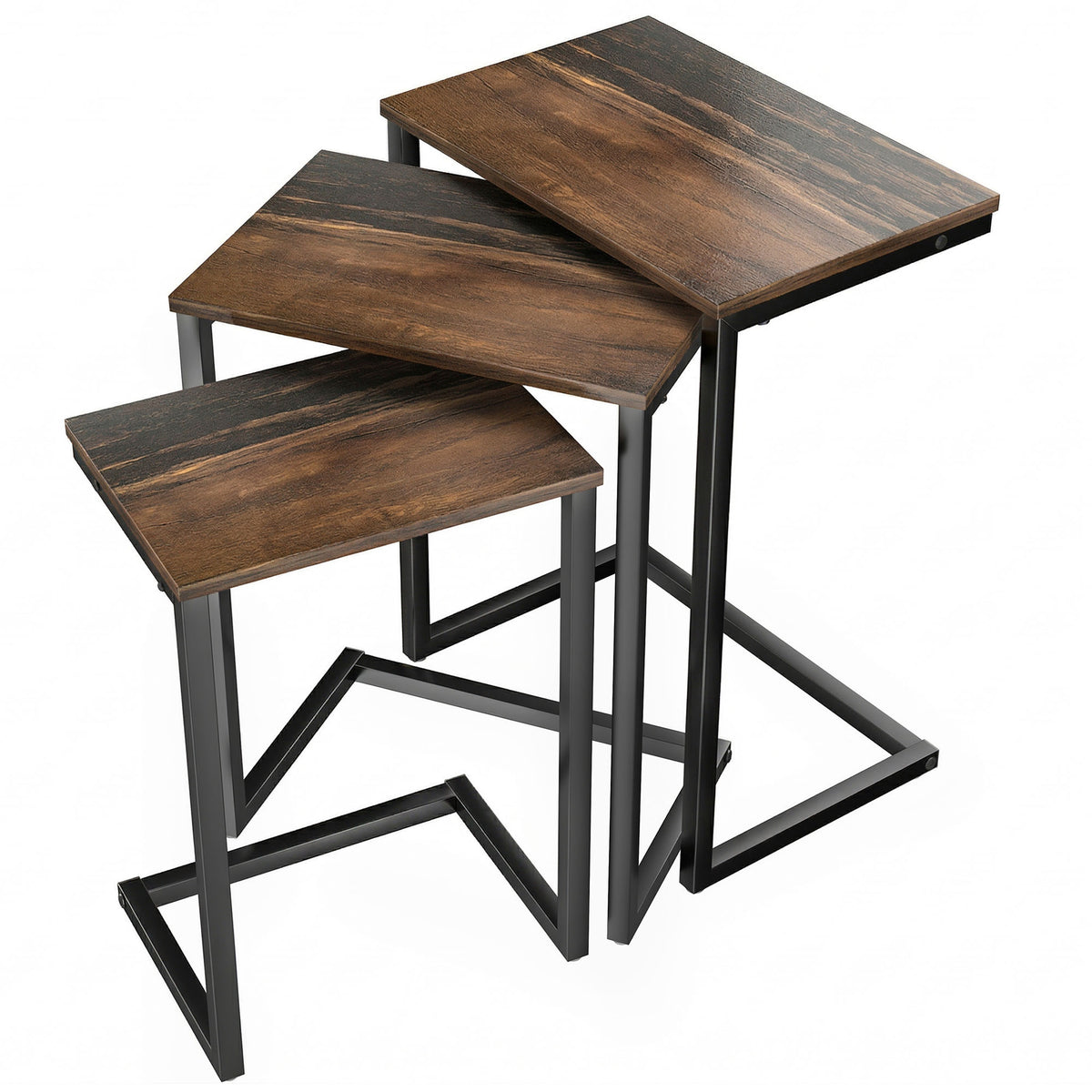 Set of 3 C-Shaped Nesting Side Tables – Rustic Brown