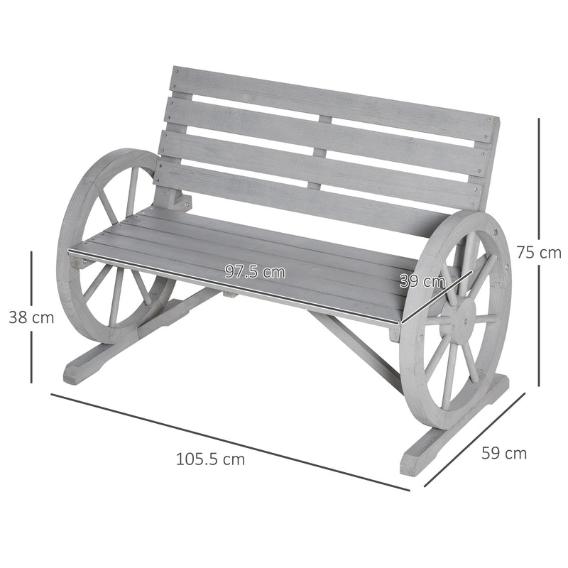 Grey wagon wheel arm bench – image 3