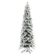7ft tall slim snow-covered artificial Christmas tree on a steel base