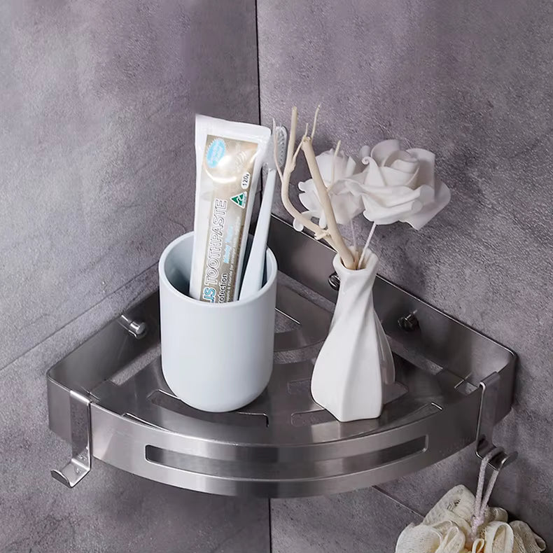 Stainless Steel Corner Shelf — Wall Mounted Bathroom Organiser, No Drill