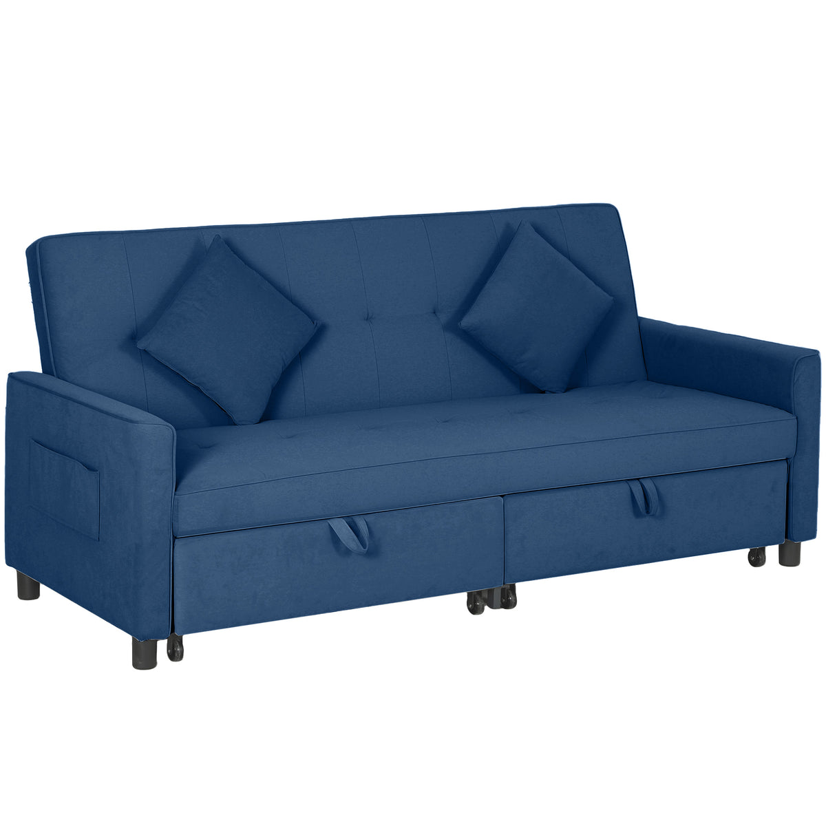 196 cm Velvet 3-Seater Sofa Bed – Blue