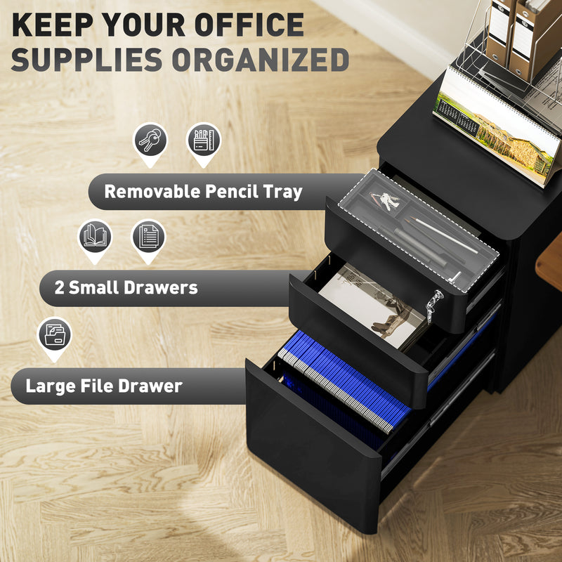 Handle-free steel filing cabinet – black – image 4