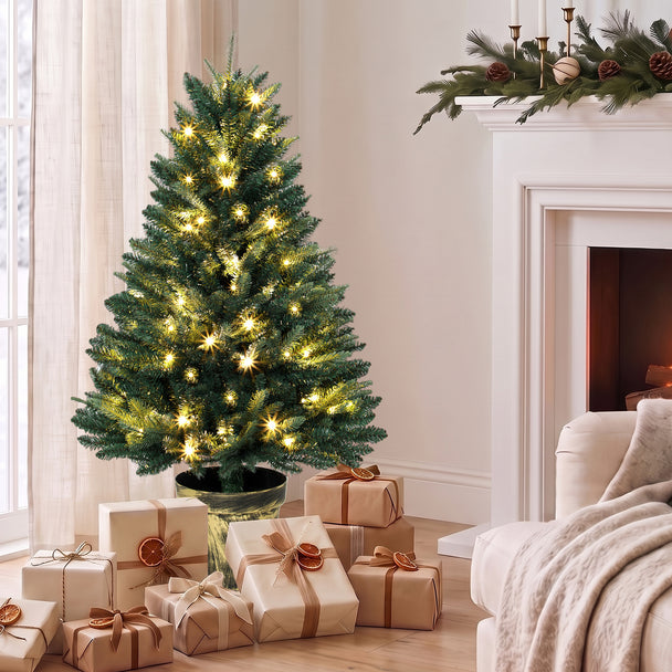 HOMCOM Realistic Xmas Tree, 4ft Prelit Artificial Christmas Tree with 80 Lights, Green – view 2