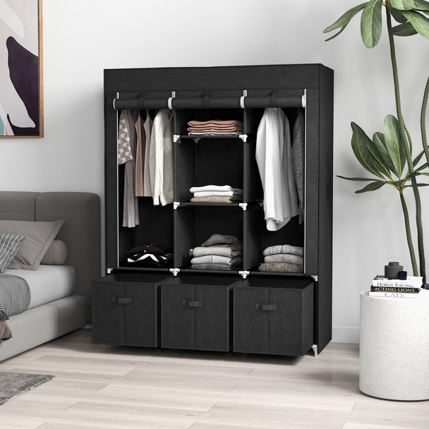Black fabric wardrobe with drawers – image 2