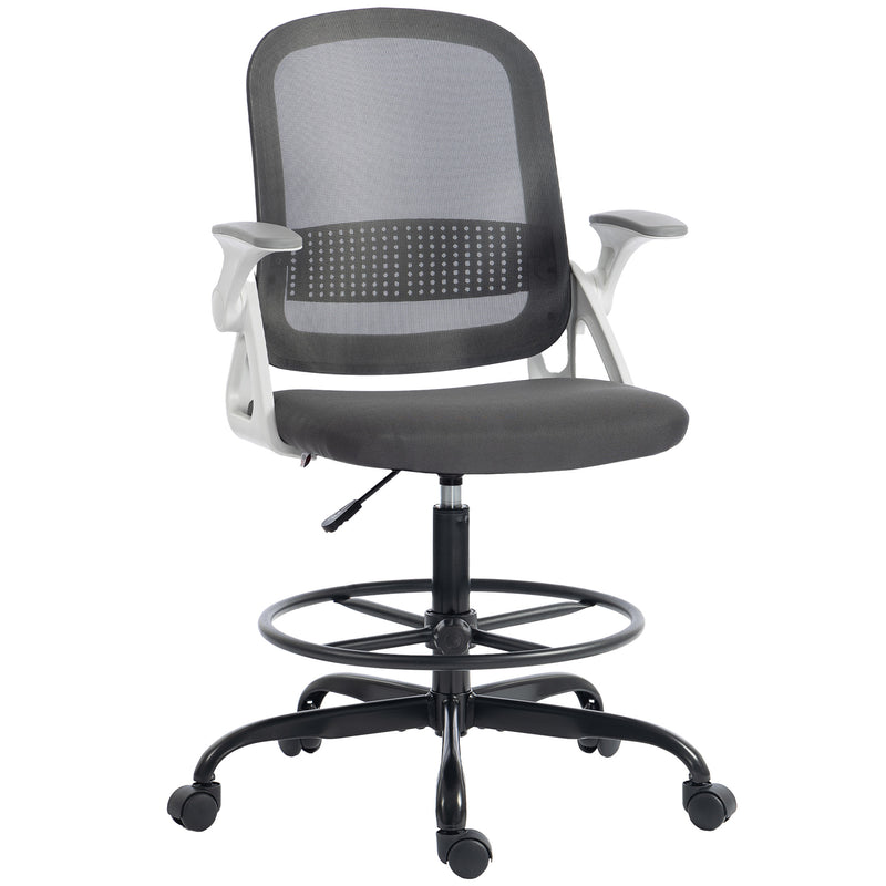 HOMCOM Painting Chair, Mesh Computer Desk Chair with Flip-up Armrests, Grey