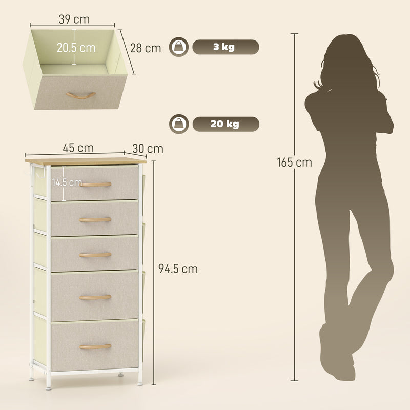 5-drawer fabric chest with side pockets – image 3