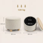 Storage Sitting Bench with Lid, Round Storage Ottoman with Rubberwood Legs, Beige