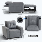 3-in-1 Single Sofa Bed, Convertible Sleeper Chair Bed - Dark Grey