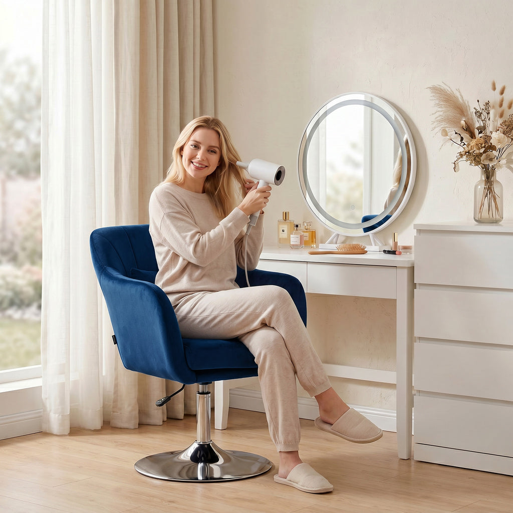 Retro Velvet Swivel Tub Chair with Steel Frame, Cushion Seat, Dark Blue