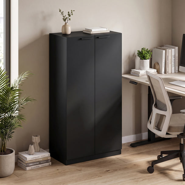HOMCOM 120 cm Tall Storage Cabinet Cupboard, 3-Tier File Organiser Wooden Filing Cabinet, Black – view 2
