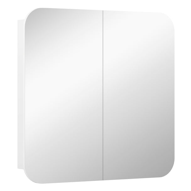 White wall-mounted bathroom cabinet with arched mirror door and adjustable shelves
