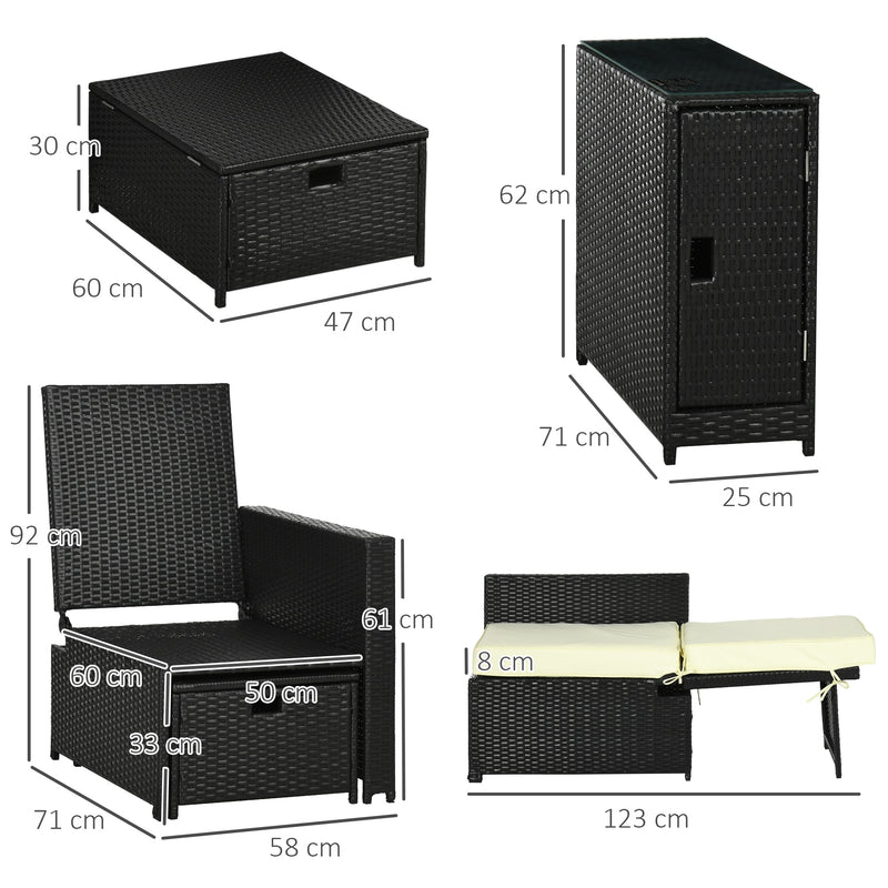 Black reclining rattan lounger set – image 3