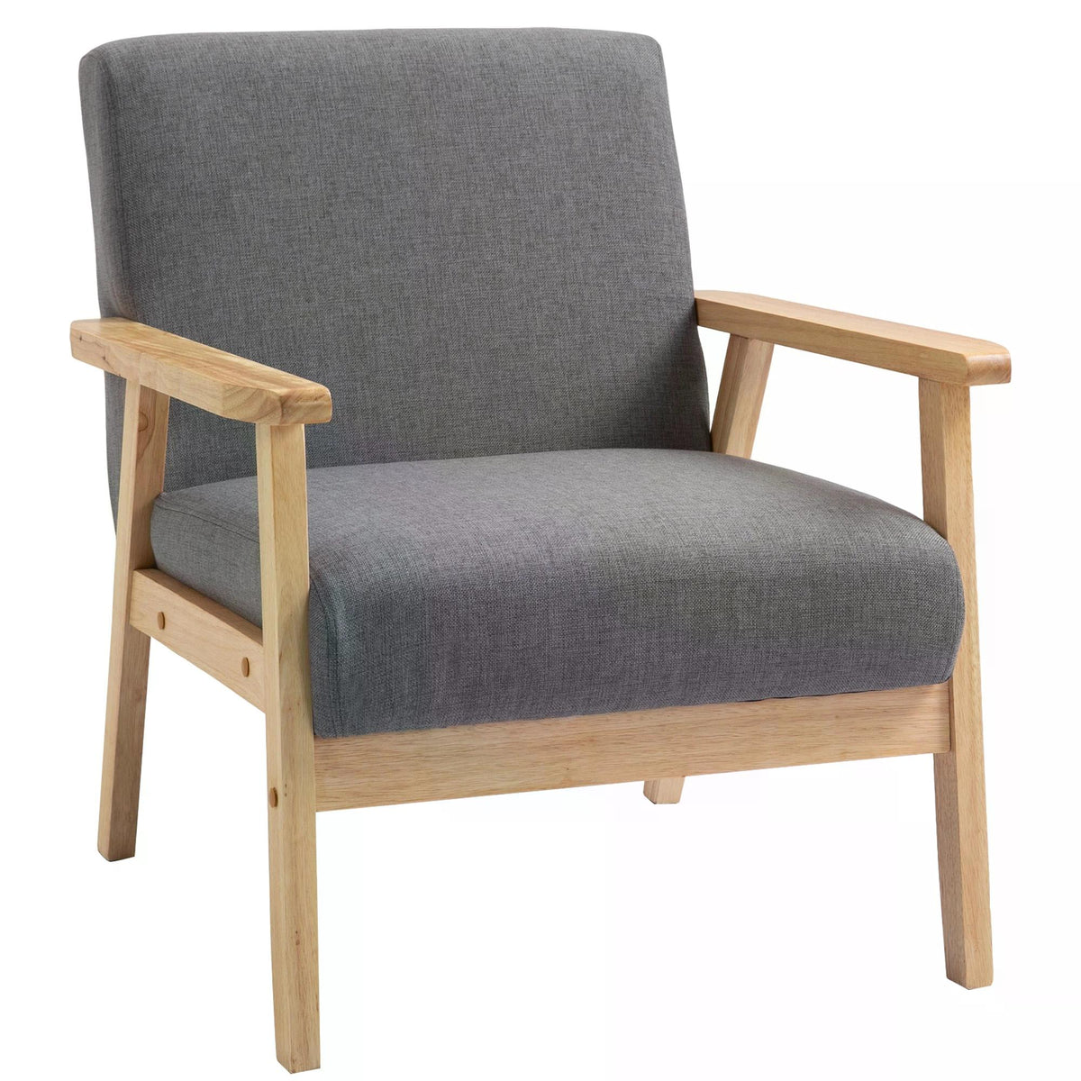 Wooden Frame Accent Chair with Padded Cushions – Grey