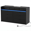 Wide black 9-drawer chest of drawers with LED lighting and built-in charging station