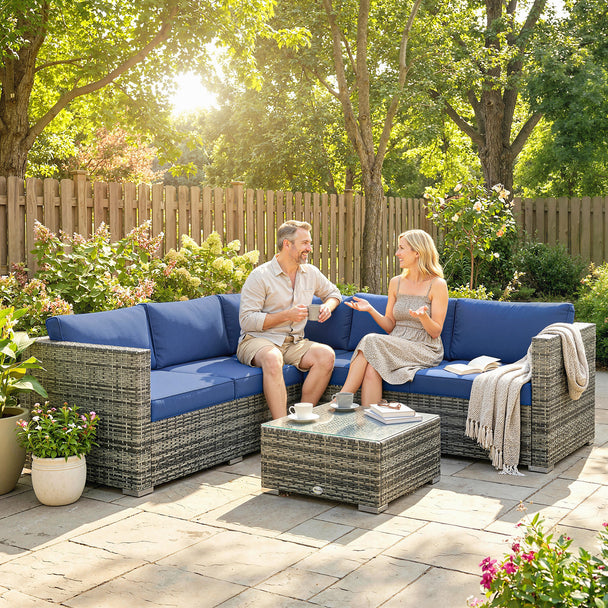 4-piece rattan corner sofa set, grey & blue – image 2