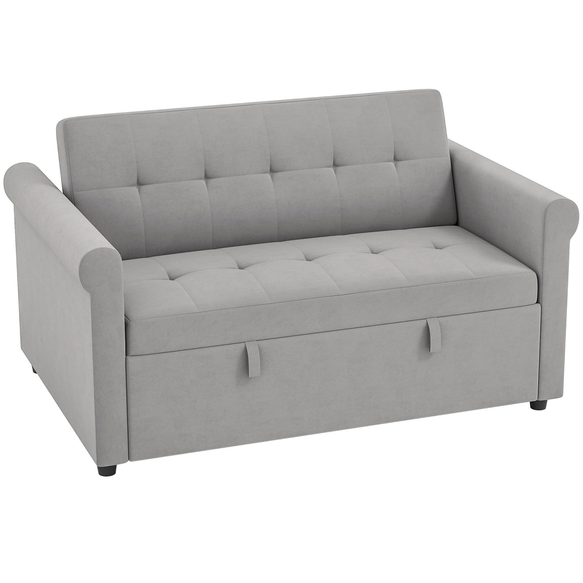 141 cm Velvet 2-Seater Sofa Bed with 7-Position Back – Grey