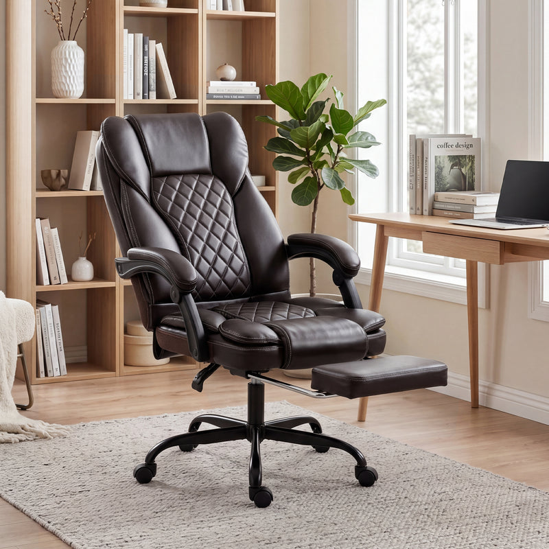 HOMCOM Executive Home Office Chair Reclining Function Footrest Computer Desk Chair High Back, Brown – view 2