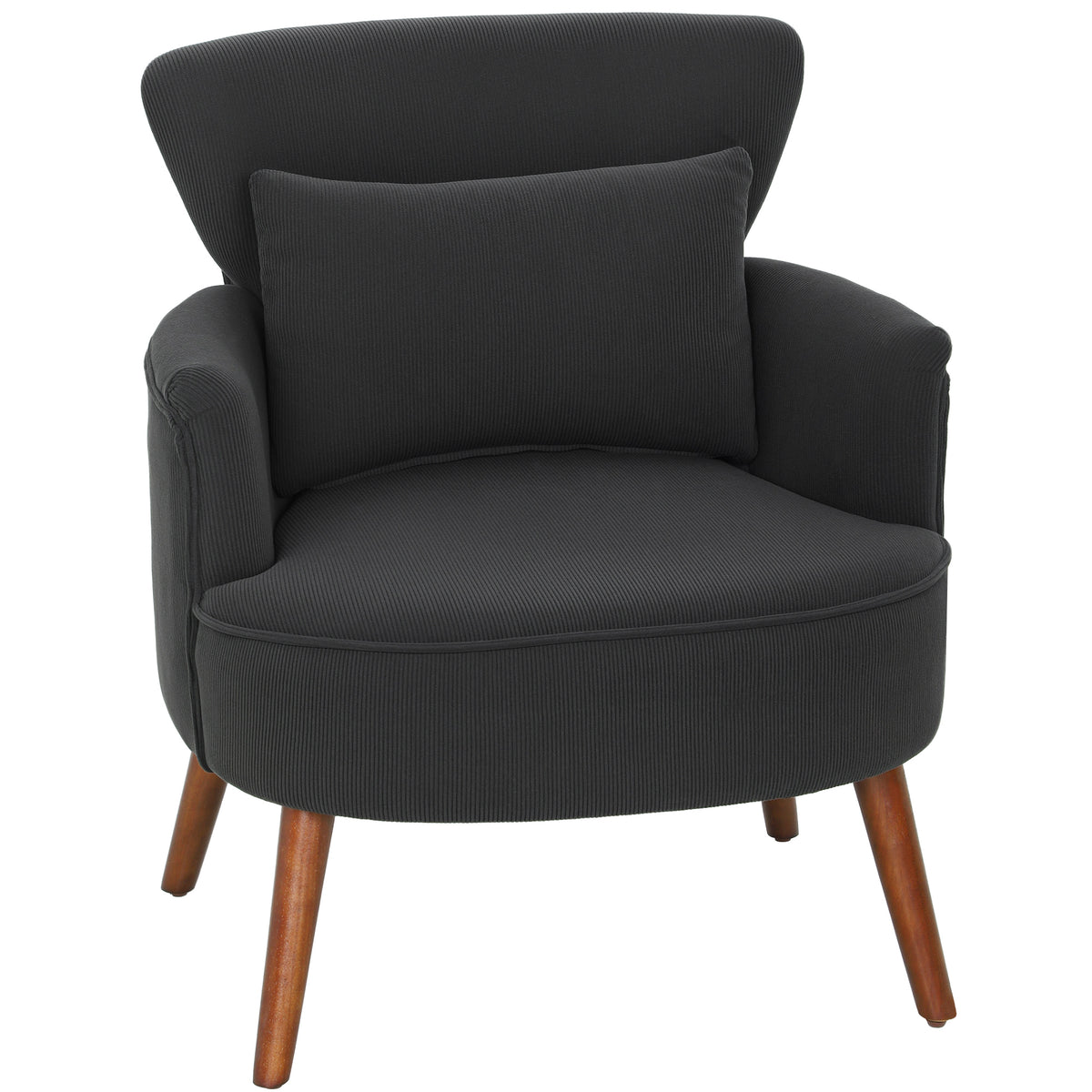 Corduroy Retro Wingback Accent Chair – Black