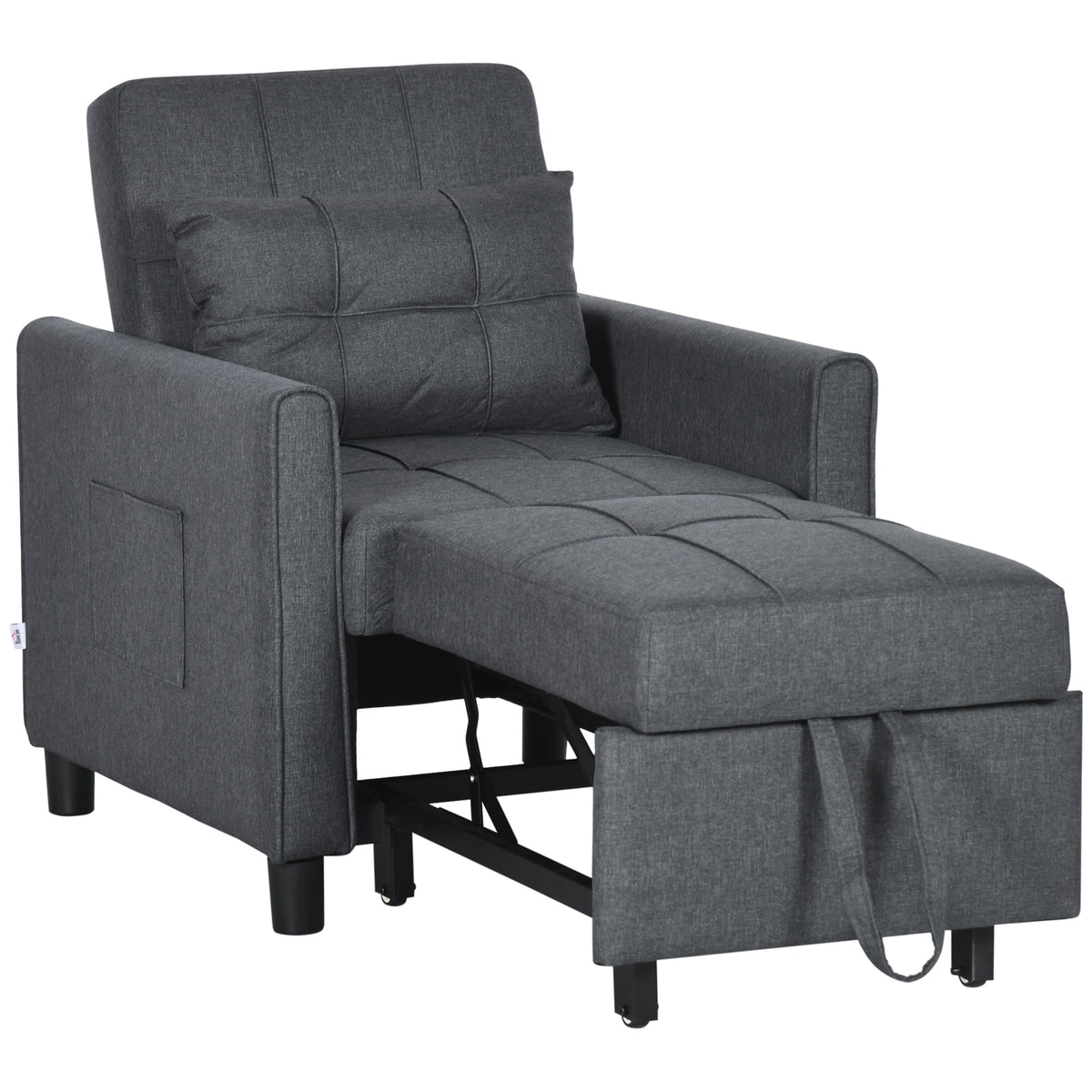 3-in-1 Pull-Out Chair Bed with Pillow – Grey