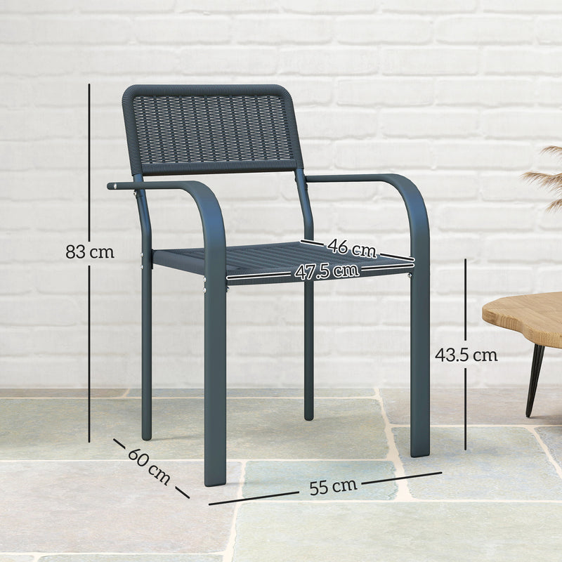 Outsunny Garden Chairs Set of 4, Stackable Rattan Effect Dining Chairs with Armrest, Weather Resistant and Lightweight – view 3