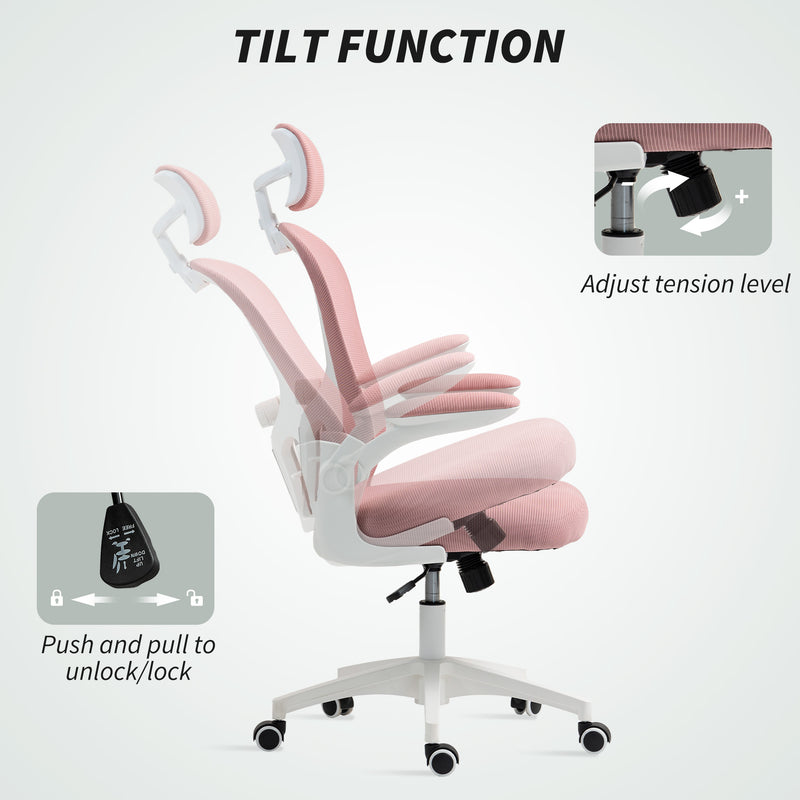 Vinsetto Multi-Adjustable Office Chair, with Lumbar Support, Headrest and Mesh Back - Pink – view 5
