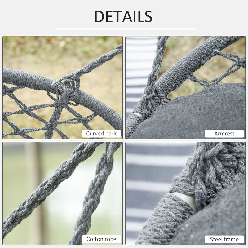 Outsunny Two-Seater Boho Macrame Hammock Swing - Grey – view 6