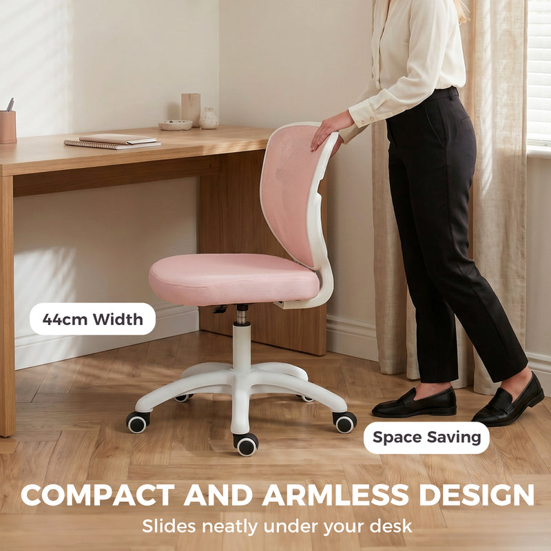 HOMCOM Office Chair, Armless Computer Desk Chair with Breathable Mesh, Adjustable Height, Swivel Wheels, Pink – view 4