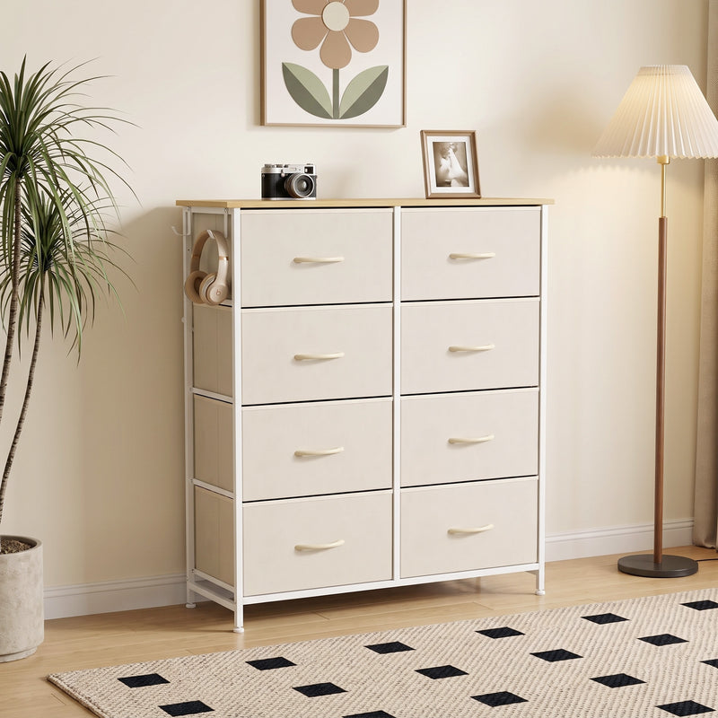 HOMCOM Chest of Drawers, Dresser with 8 Fabric Drawers, Tall Storage Unit with 4 Pockets and 2 Hooks Steel Frame, Beige – view 9