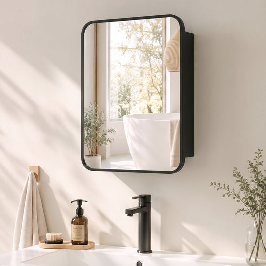 Black compact mirror cabinet – image 2