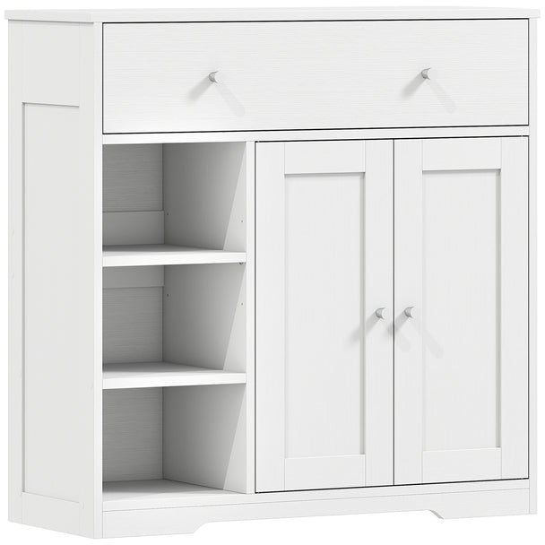 HOMCOM Bathroom Floor Cabinet, Freestanding Bathroom Cabinet with Drawer, Door, Open Shelves, White