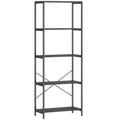 5-Tier Bookshelf, Industrial Bookcase with Metal Frame - Dark Grey and Black