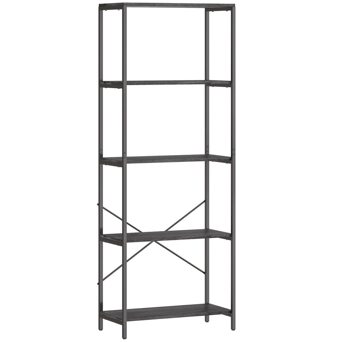 5-Tier Industrial Bookcase with Metal Frame – Dark Grey