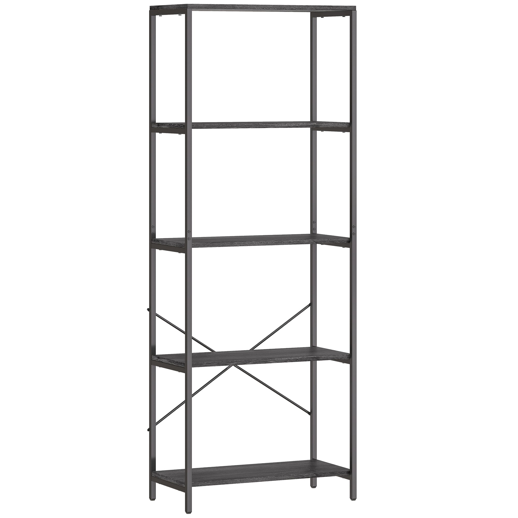 5-Tier Bookshelf, Industrial Bookcase with Metal Frame - Dark Grey and Black