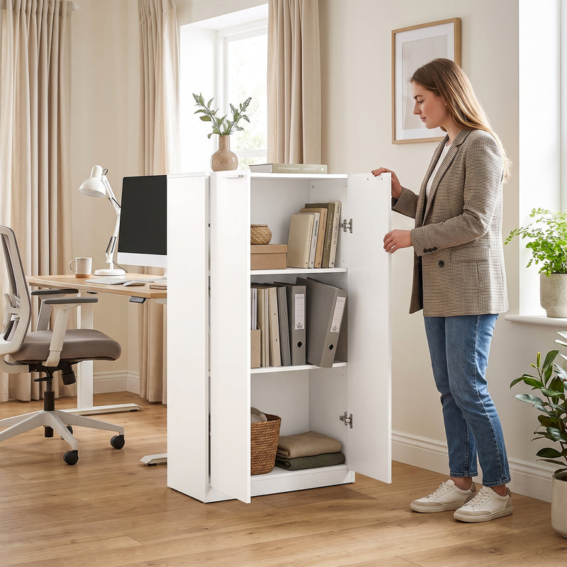 HOMCOM 120 cm Tall Storage Cabinet Cupboard, 3-Tier File Organiser Wooden Filing Cabinet, White – view 9