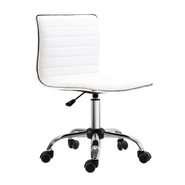 White PU leather armless mid-back swivel office chair with chrome five-star base