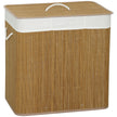 Brown bamboo 144 L laundry hamper with three compartments, lid, carry handles and removable liner