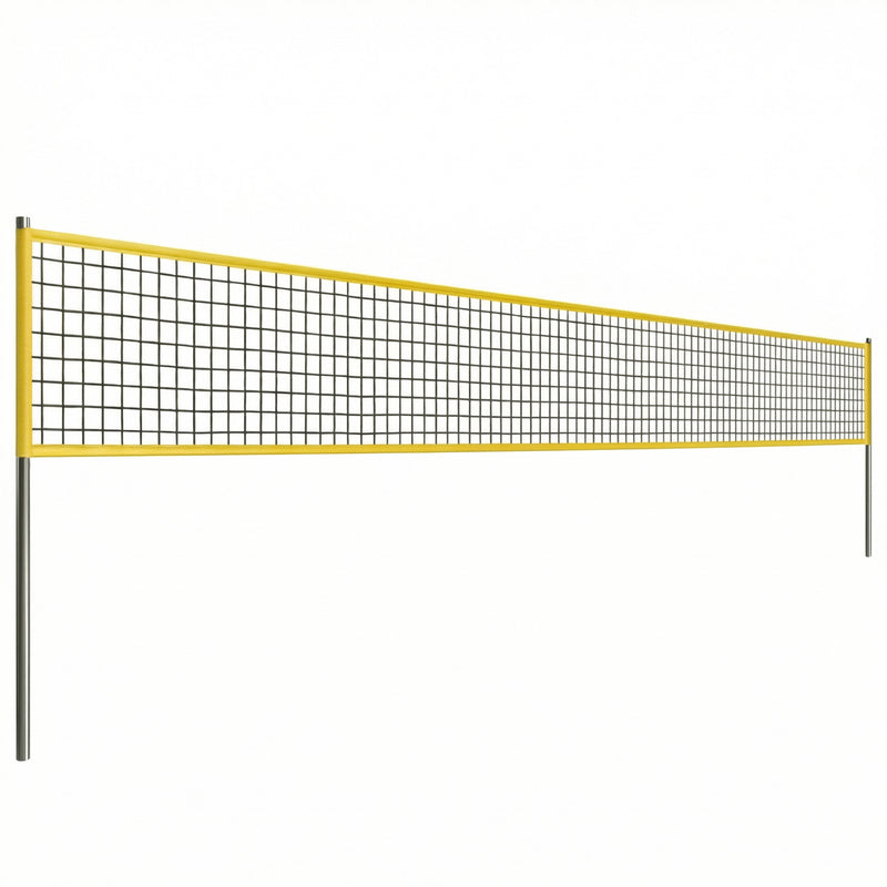 Black and yellow portable volleyball net set with adjustable steel poles and boundary lines