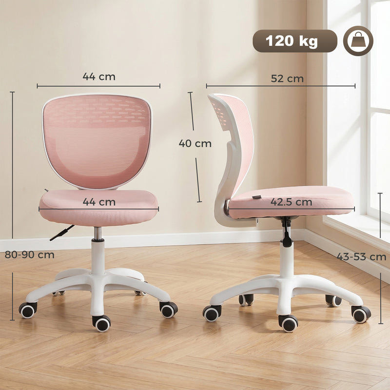 HOMCOM Office Chair, Armless Computer Desk Chair with Breathable Mesh, Adjustable Height, Swivel Wheels, Pink – view 3
