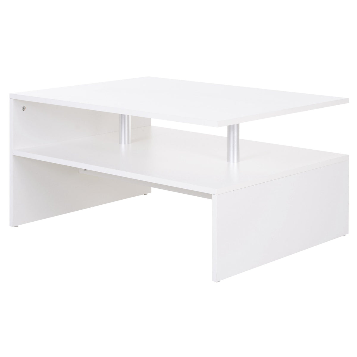90 cm 2-Tier Coffee Table with Open Storage Shelf – White
