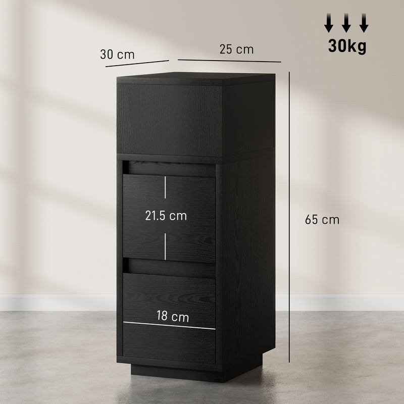 HOMCOM Slim Bedside Table, Narrow Bedside Cabinet with Open Shelf and 2 Drawers for Bedroom, Living Room, Black – view 3