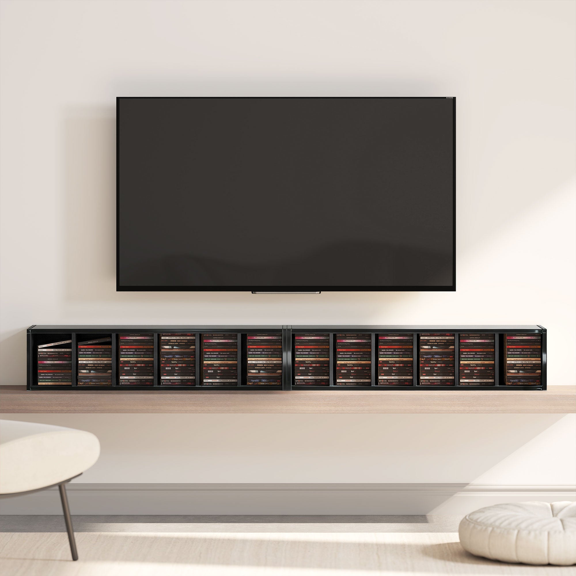 Set of 2 CD Media Display Shelf Unit Tower Rack with Adjustable Shelves, High Gloss Black