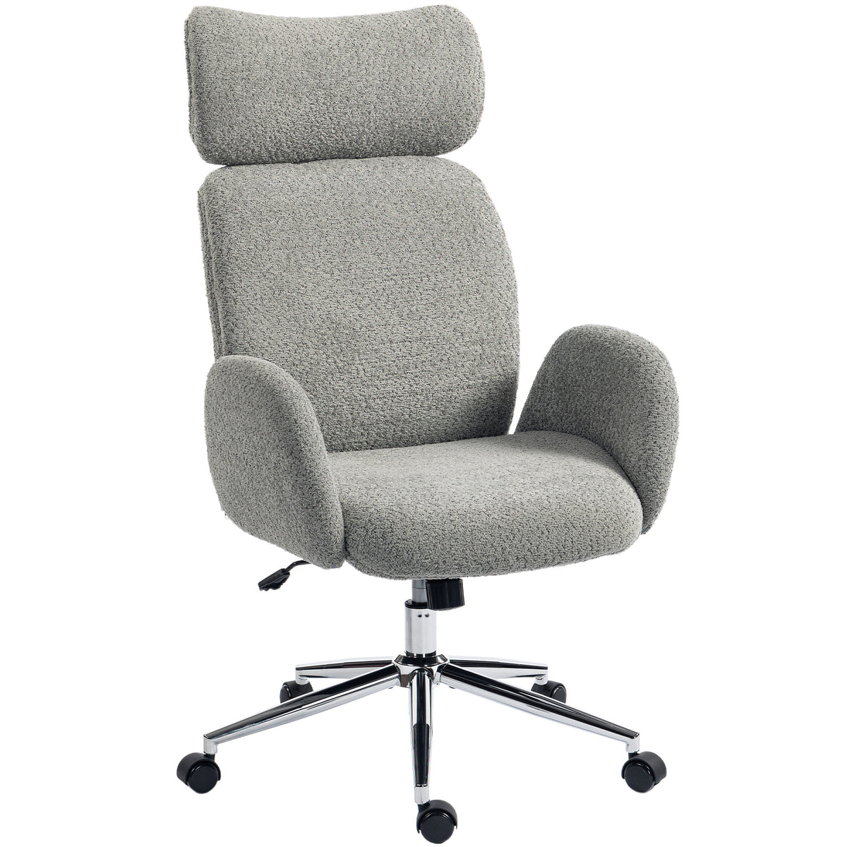 HOMCOM Office Chair with Adjustable Headrest, Spring Pack, Curved Line, Boucle Fabric - Charcoal Grey
