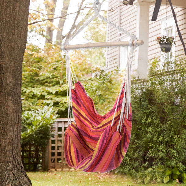 Outsunny Outdoor Hanging Rope Chair with Cotton Rope, Garden Hammock Chair with Wooden Support Bar Cotton Cloth – view 2