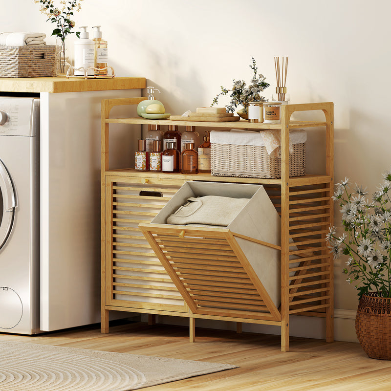 Double tilt-out bamboo laundry cabinet – image 10