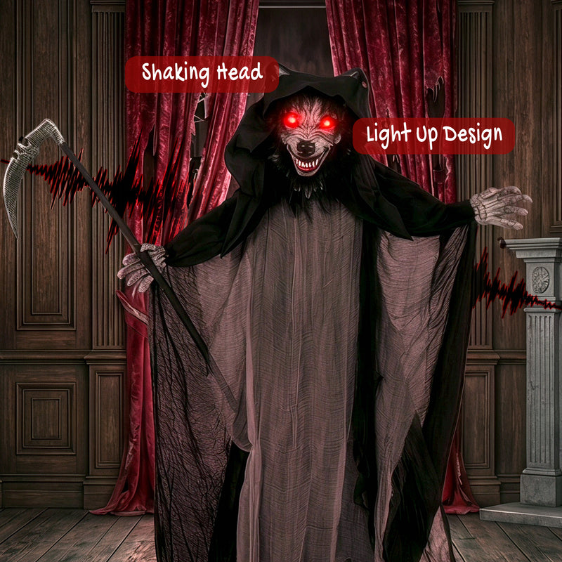 170cm Animated Werewolf with Sickle, Glowing Eyes & Sound – image 6 of 9
